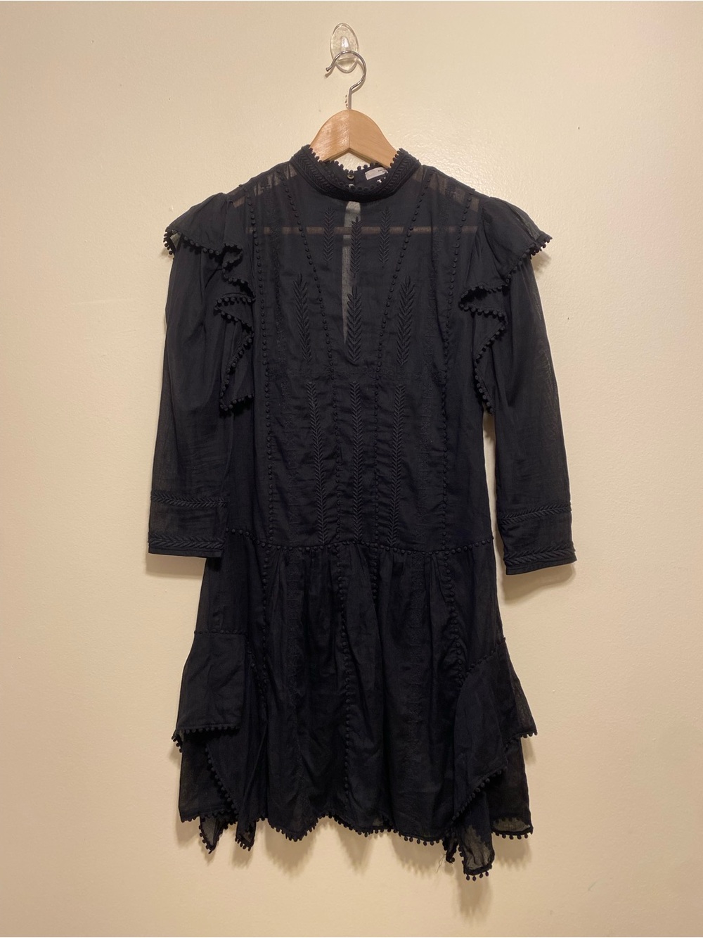 Isabel Marant Etoile Black Ruffled High-Neck Women's Dress. Size 34